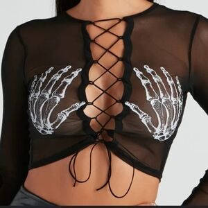 Windsor Sheer Lace Up Top Size Large